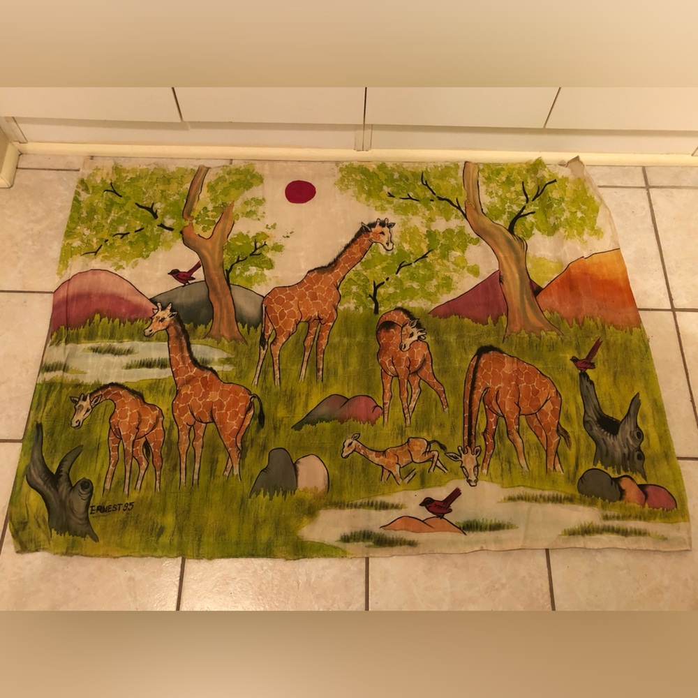Vibrant Wildlife Giraffe HANDPAINTED Wall Tapestry